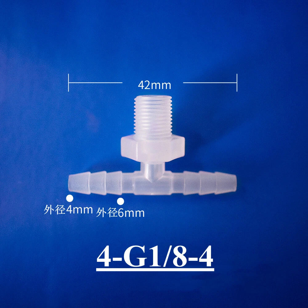 Plastic Barbed T-Piece Hose Connector with Male Thread — 4mm to 20mm Tube