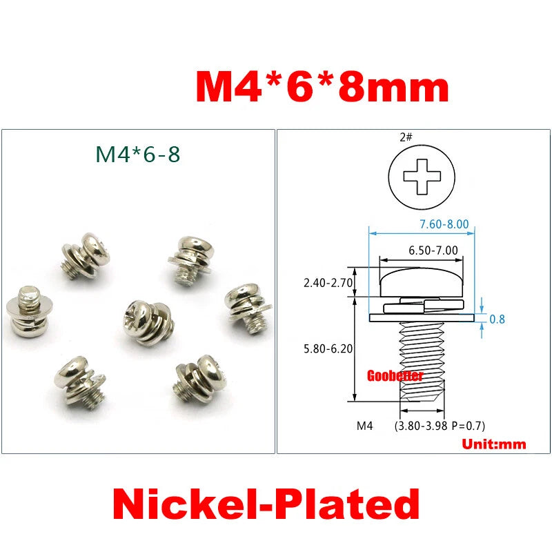 M2 M2.6 M3 M4 Phillips Pan Head Machine Screws with Washer Set – Carbon Steel, Multiple Finishes