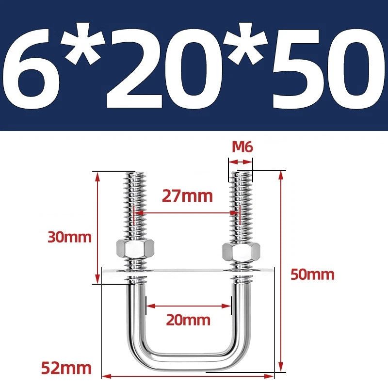 M6 U - Bolt with Plate and Nuts – Stainless Steel 304 (A2) for Trailer & Pipe Clamp - HomeDIYer