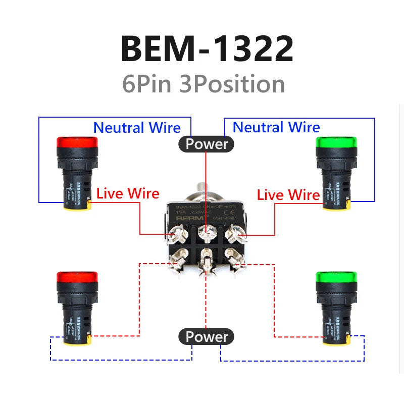 Waterproof Toggle Switch BERM Series — 15A 250V, 2/3 Position, 2–6 Pin, Latching & Momentary, Car Boat Panel
