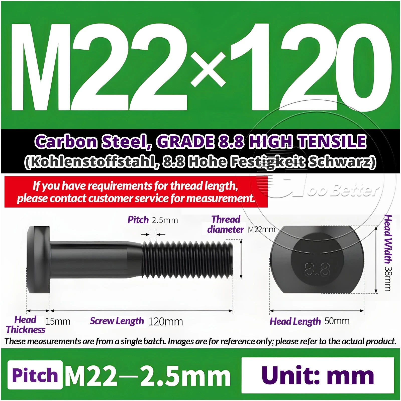 T-Slot Bolts M22 - M42 T Track Bolts 70mm to 500mm Long GRADE 8.8 HIGH TENSILE