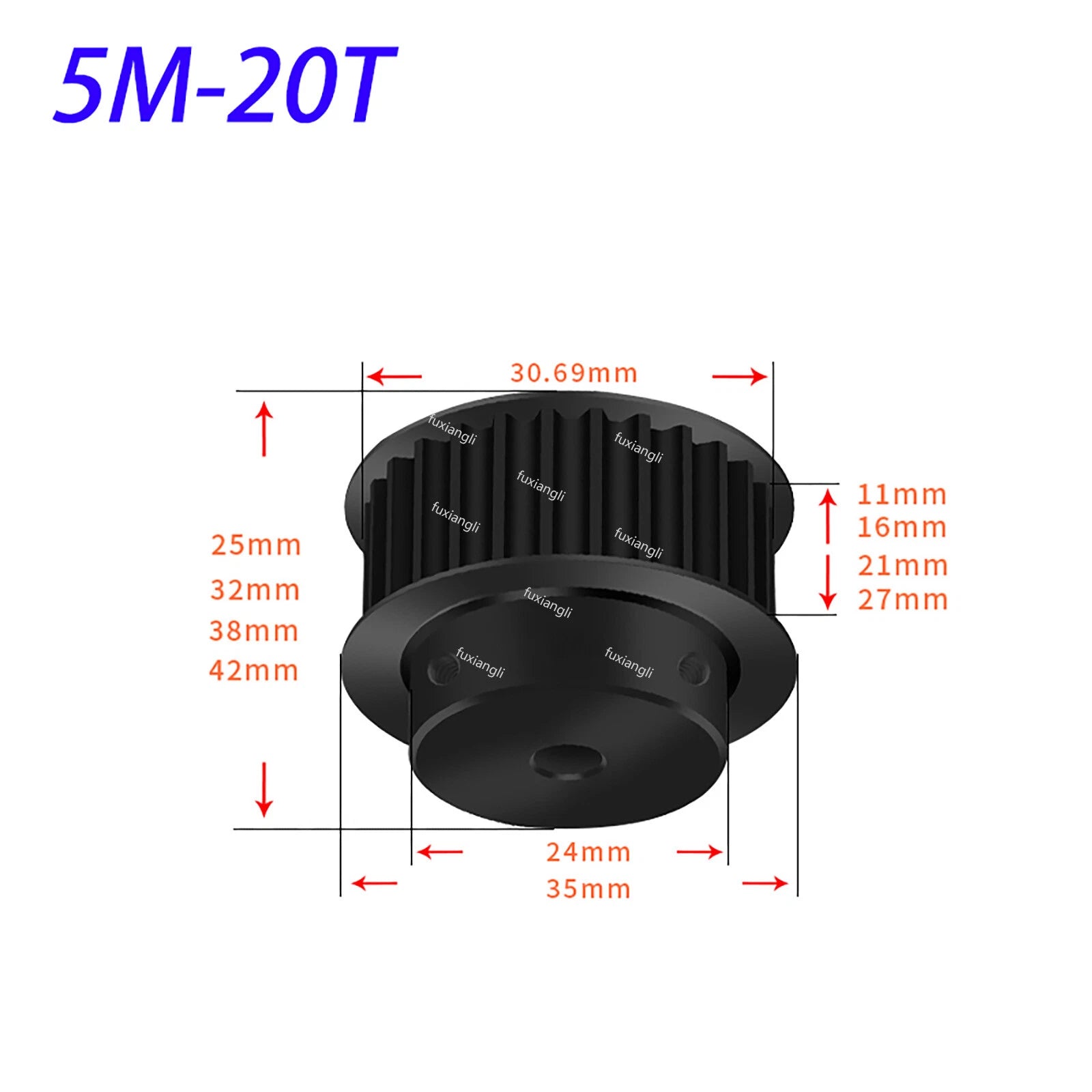 HTD-5M 15T-72T Timing Belt Pulleys CNC Drive With Keyway Width 21mm BF 45# Steel