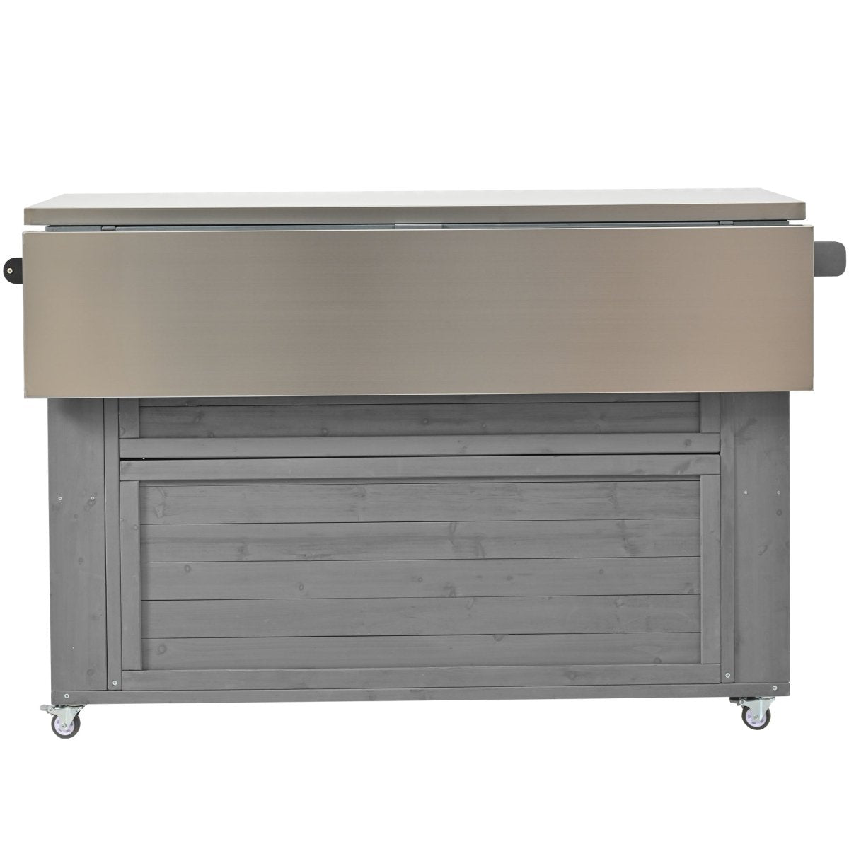 Grey Outdoor Kitchen Island with Stainless Steel Top | Foldable Fir Wood Prep Station - HomeDIYer