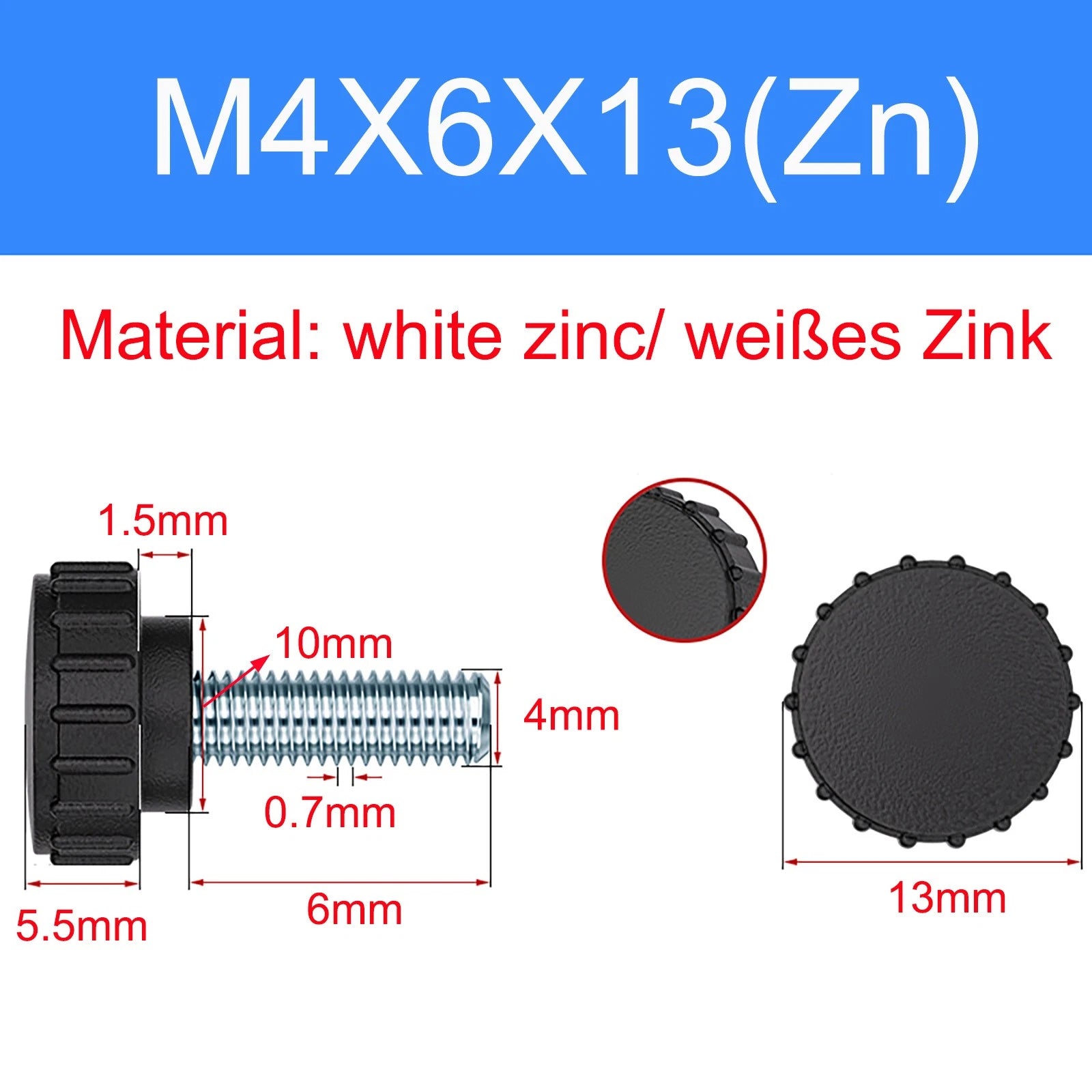Zinc Thumb Screws with Plastic Handle — Adjustable Swivel Screws M3 to M10