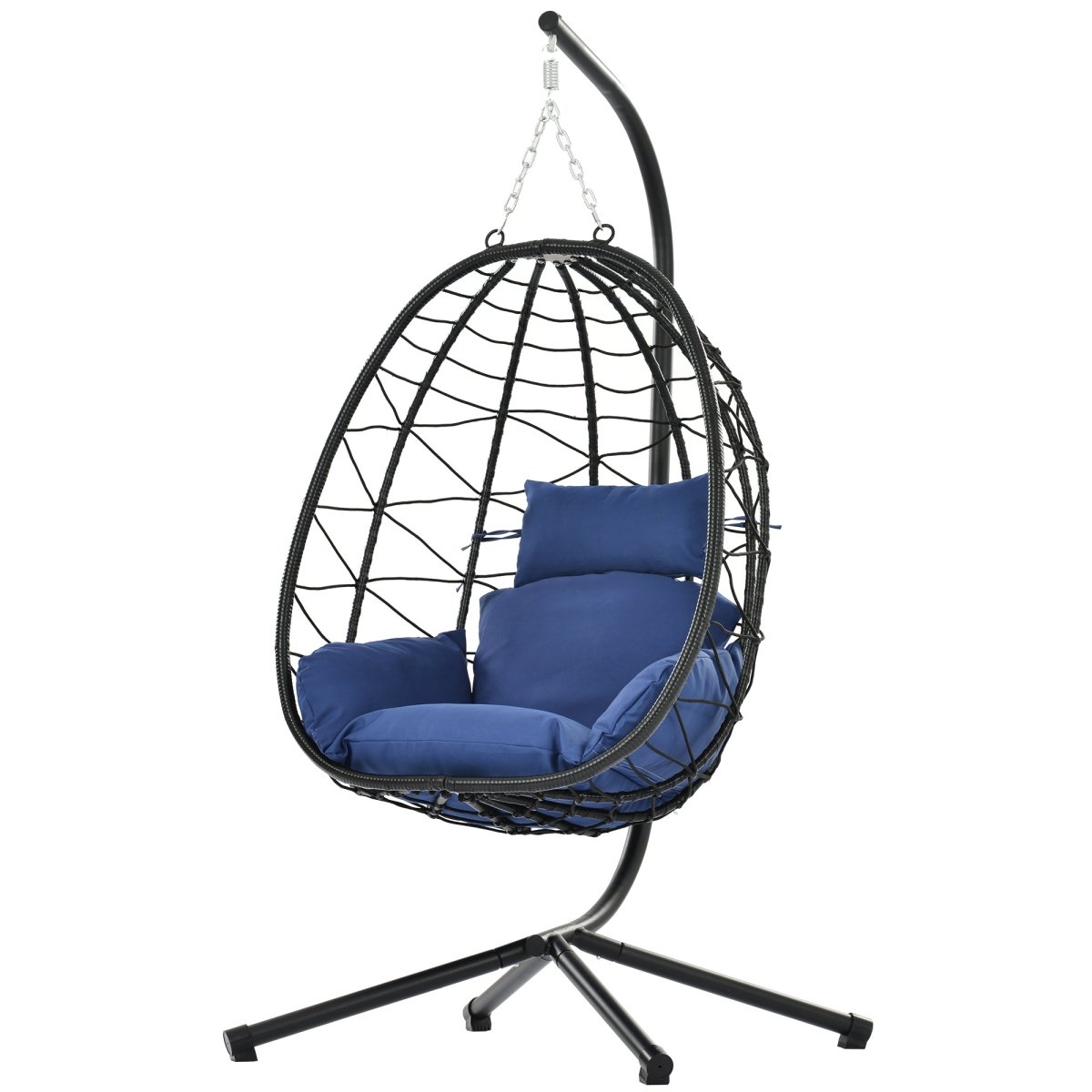 Egg Chair with Stand Indoor Outdoor Swing Chair Patio Wicker Hanging Egg Chair Hanging Basket Chair Hammock Chair with Stand for Bedroom Living Room Balcony Navy Blue - HomeDIYer