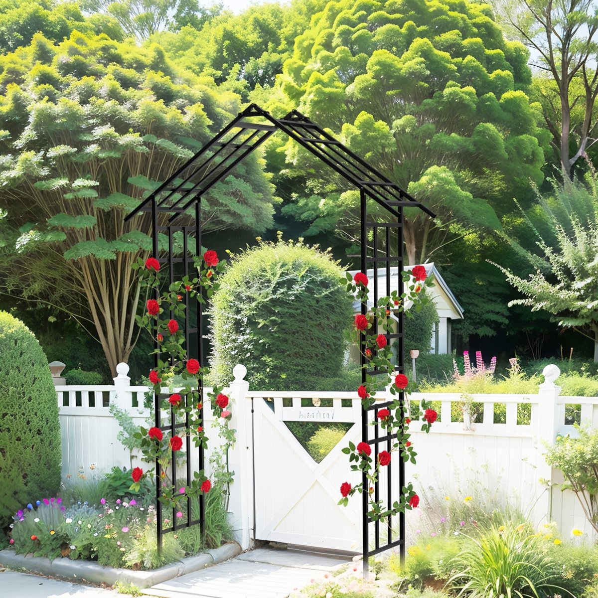 Metal Garden Arch with Adjustable Width W42.52''~W78.15'' Climbing Plants Support Rose Arch Outdoor Black - HomeDIYer