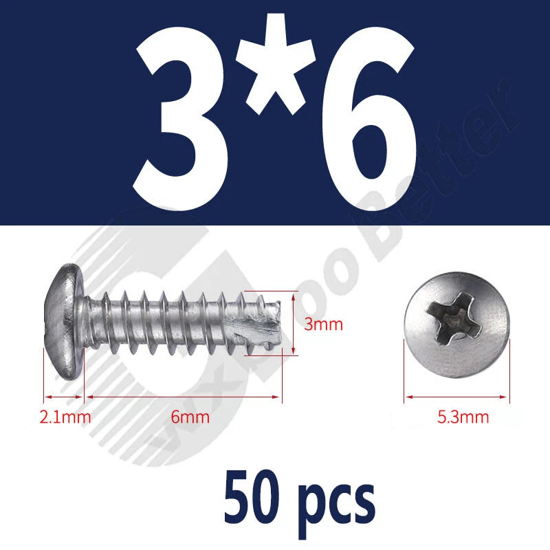 Pan Head Sheet Metal Screws Metric M1~M6 A2 Stainless Steel Sheet Metal Screws