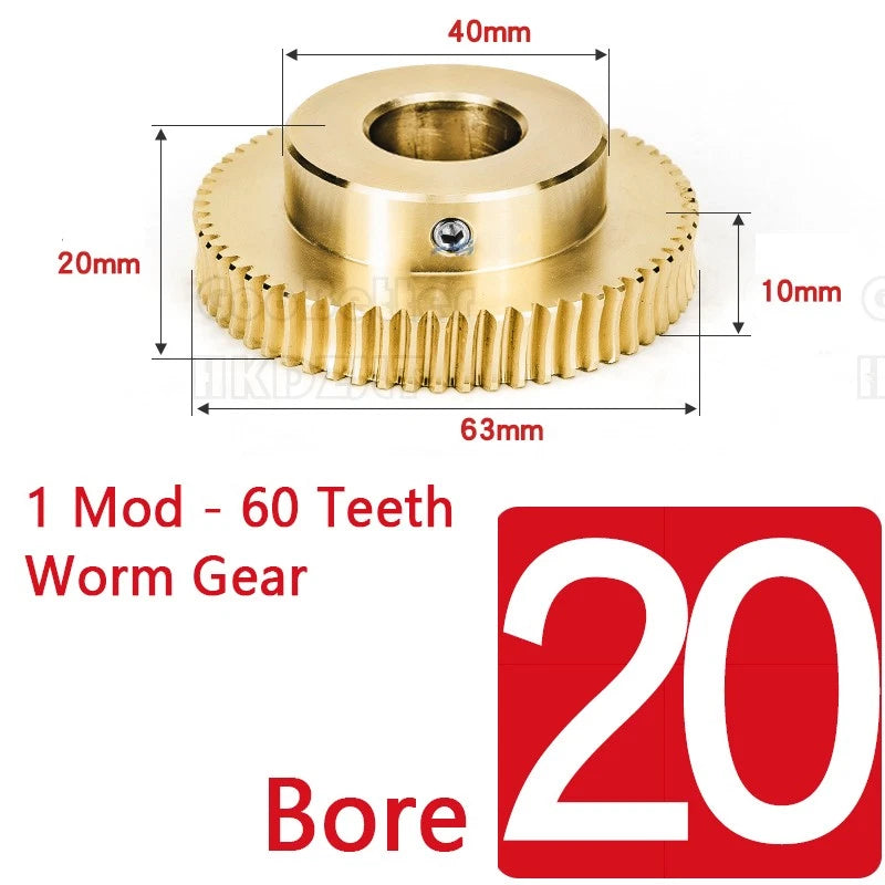 1 Modulus 60 Teeth Brass Worm Wheel Gear 1:60 Transmission Gear,Worm Rod Shaft