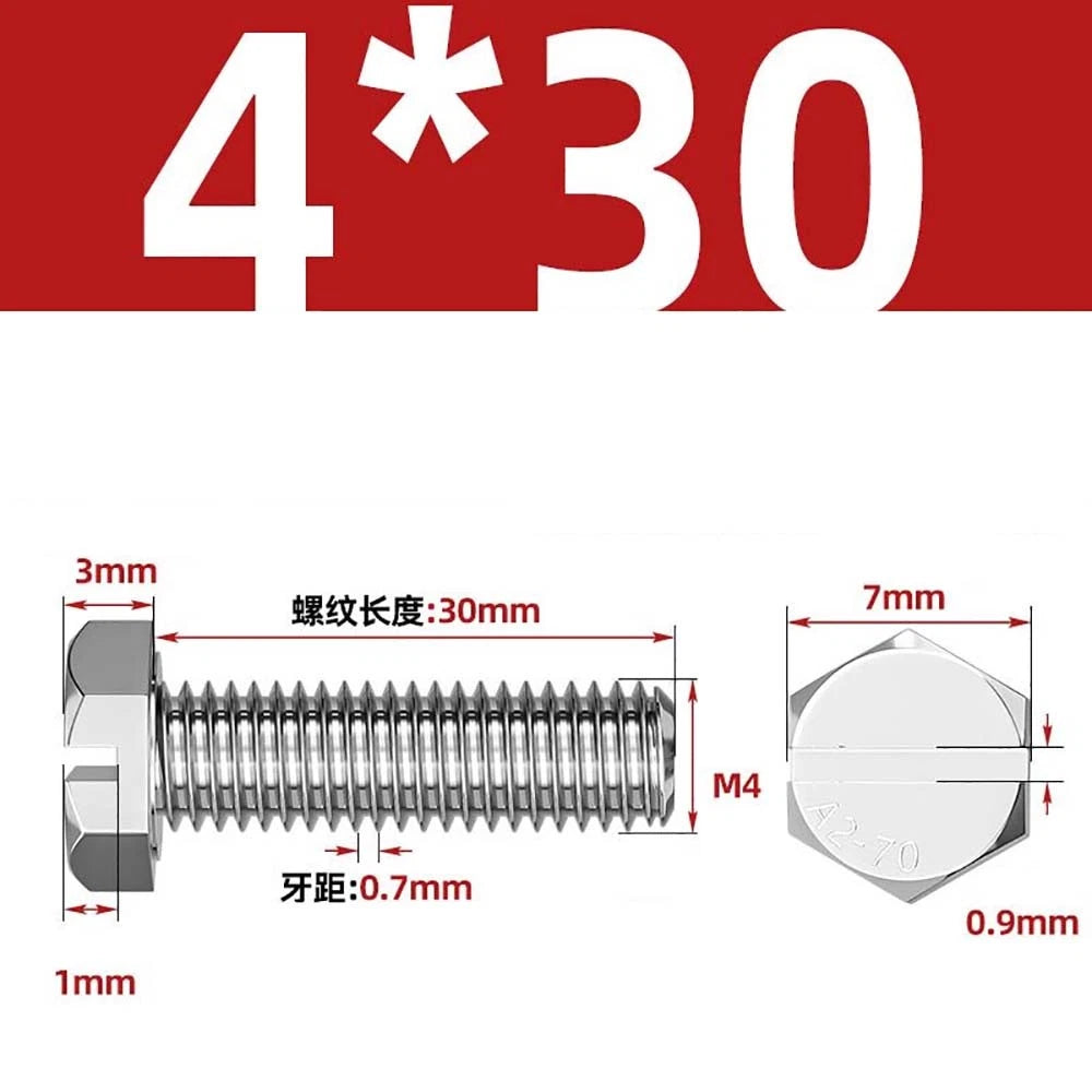 External Hex Slotted Machine Screws – A2 Stainless Steel, M4 to M16, Fully Threaded