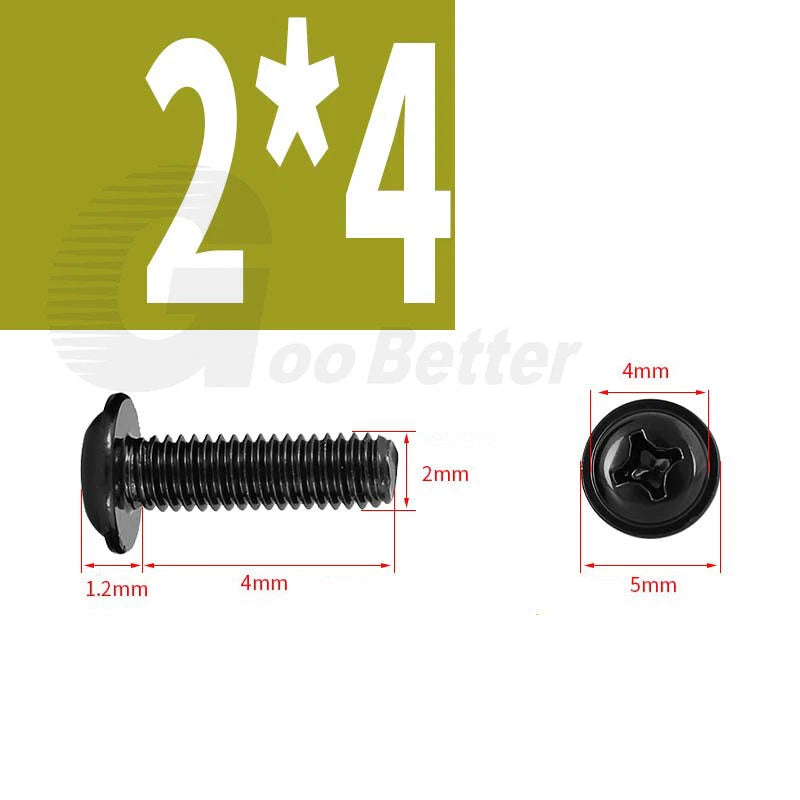 Black Zinc Flange Phillips Pan Head Machine Screws M1.4 M2 M2.5 M3 M4 M5 M6 — Washer-Free Metric Bolts