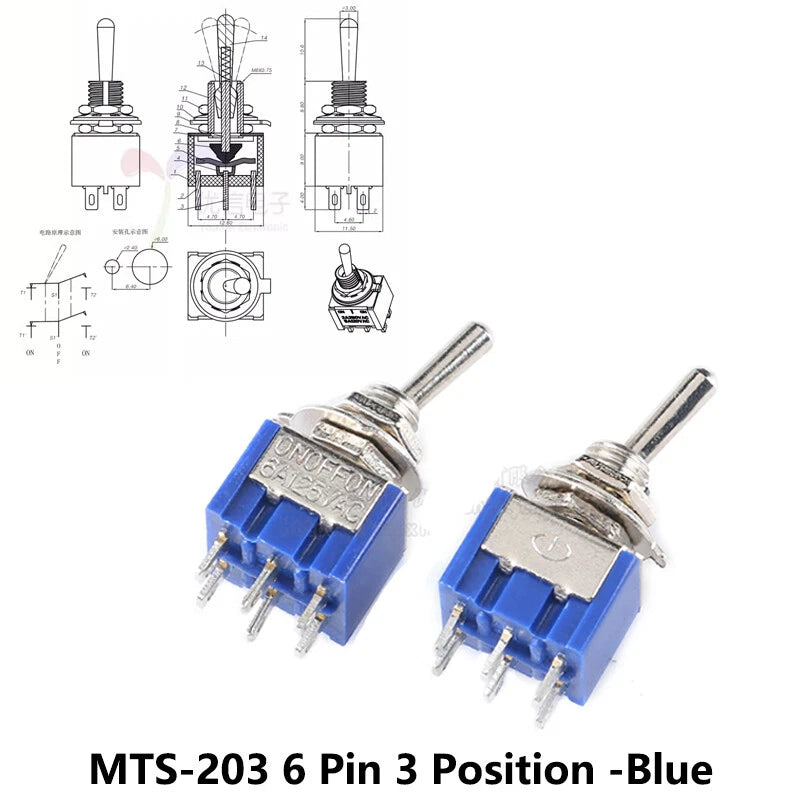 MTS Series Toggle Switch 3–12 Pin | On-On / On-Off-On | Blue & Red