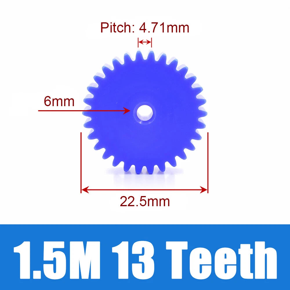 1.5 Modulus Blue Nylon Spur Gear, Flat Gears 12 to 100 Teeth, 6mm/8mm/10mm Bore