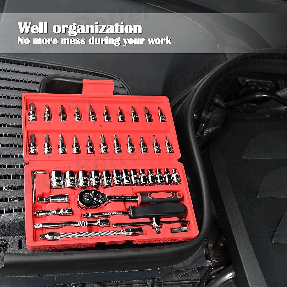 46x Socket Wrench Set 1/4" Drive Ratchet Set Wrench Bits Garage Car Repair Tools