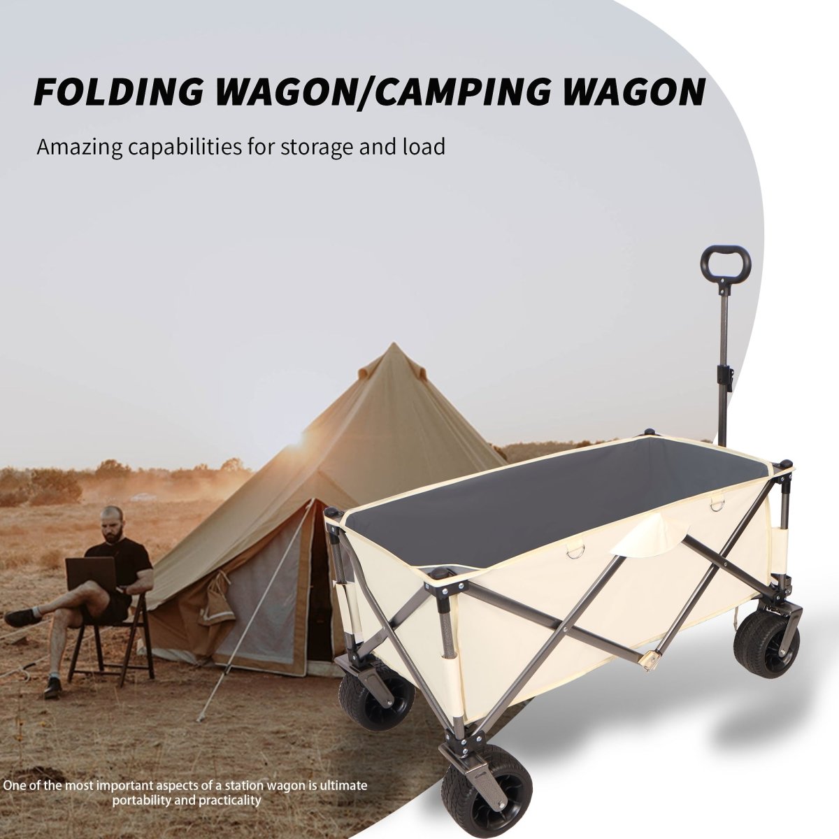 Folding Wagon, Heavy Duty Utility Beach Wagon Cart for Sand with Big Wheels, Adjustable Handle&Drink Holders for Shopping, Camping,Garden and Outdoor - HomeDIYer