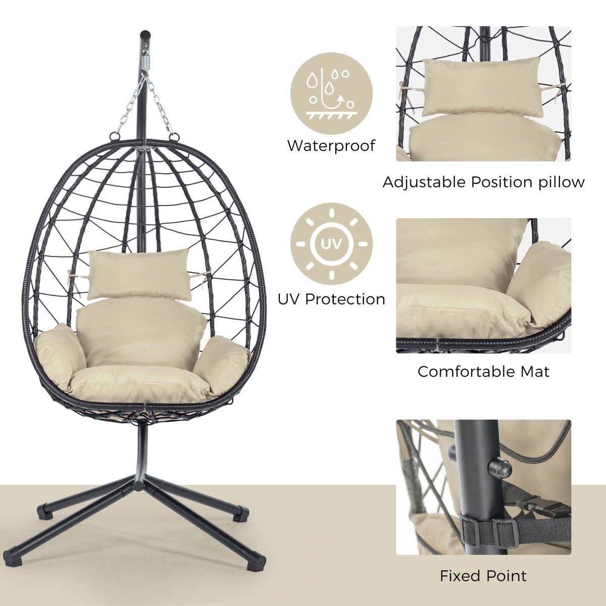 Egg Chair with Stand - All - Weather Hanging Wicker Chair for Indoor/Outdoor - HomeDIYer