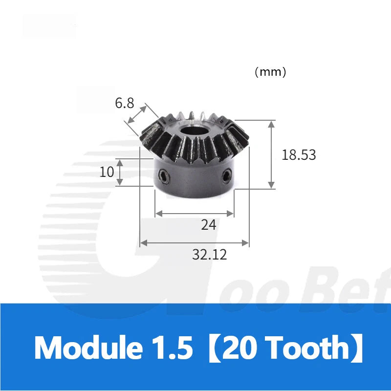 Module 1.5 Bevel Gear C45 Steel Gear Ratio 1:1 16/20/25/30 Tooth Hardened Black