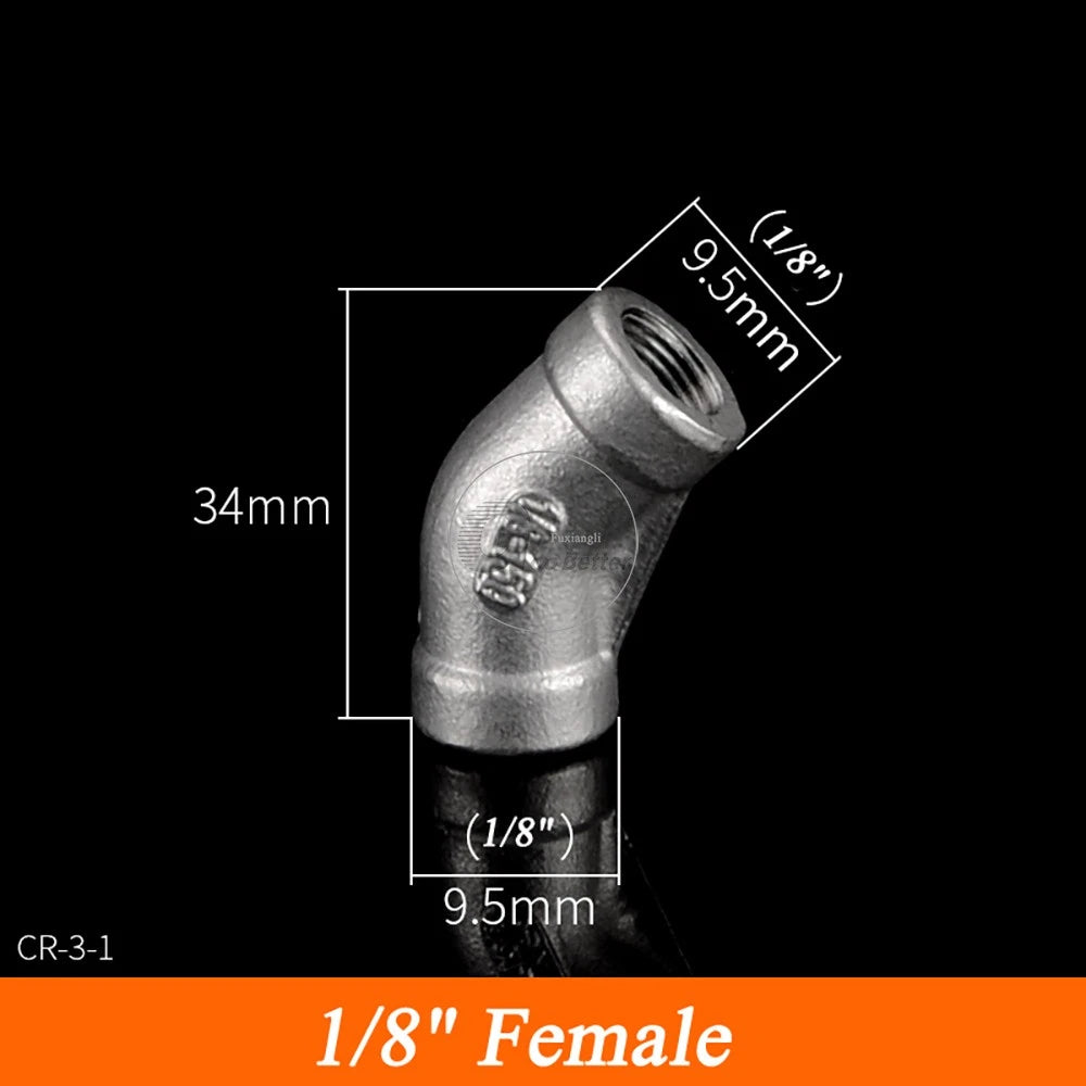 45° BSPT Threaded Elbow Pipe Fittings — A2 Stainless Steel, 1/8" to 4", Female & Female-to-Male