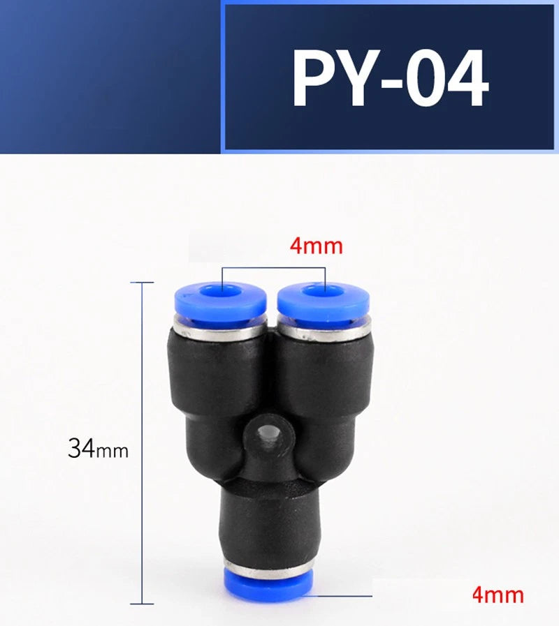 Plastic Pneumatic Hose Splitter Connector — Y-Shape PY & Equal Tee PW Fittings