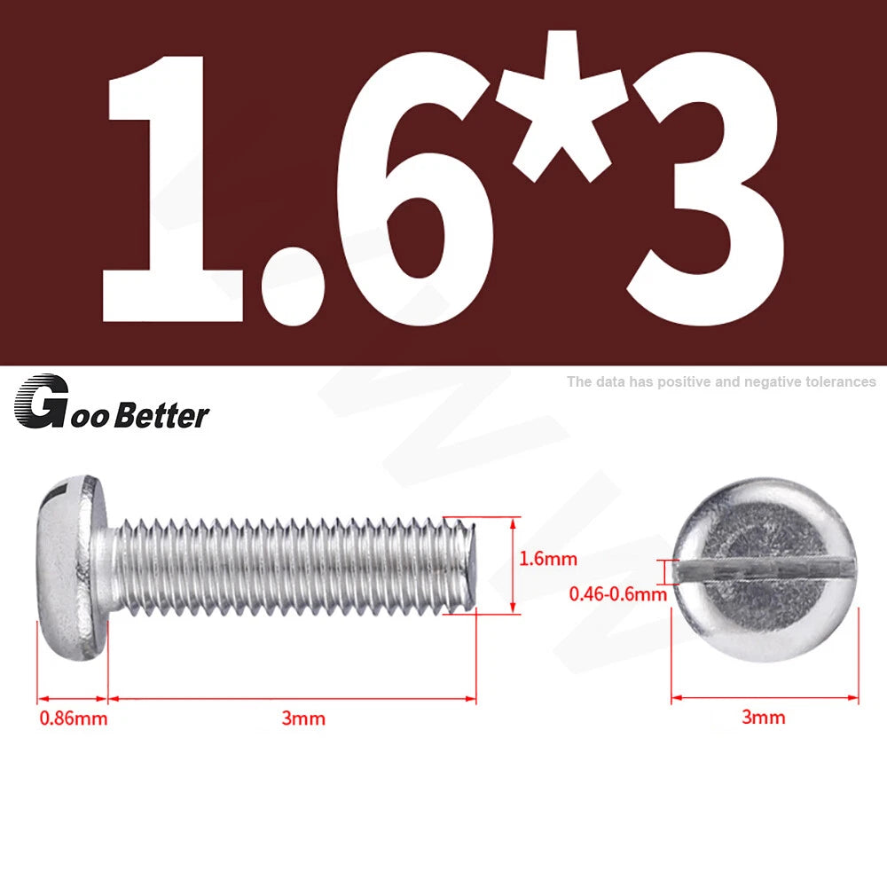Slotted Pan Head Machine Screws – M1.6 to M4, A2 Stainless Steel, Fully Threaded, Lengths 3mm–60mm