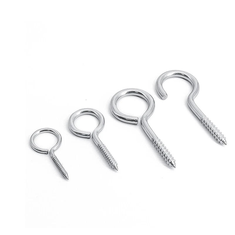 Stainless Steel A2 Screw Eye Hooks & Hook Screws — Self-Tapping, M3–M8