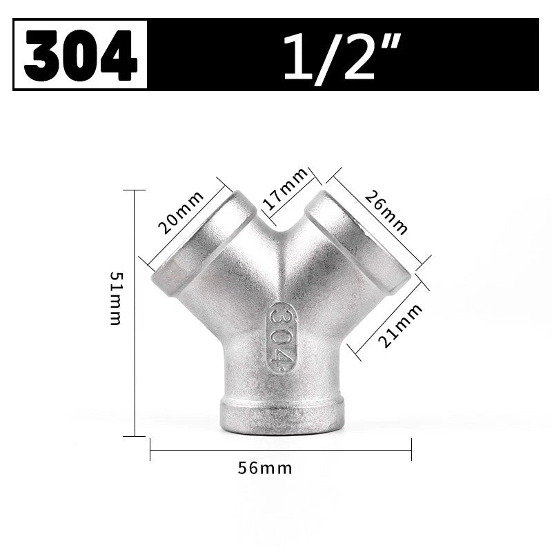 Stainless Steel 304 Female Thread 3-Way Y-Connector Pipe Fitting