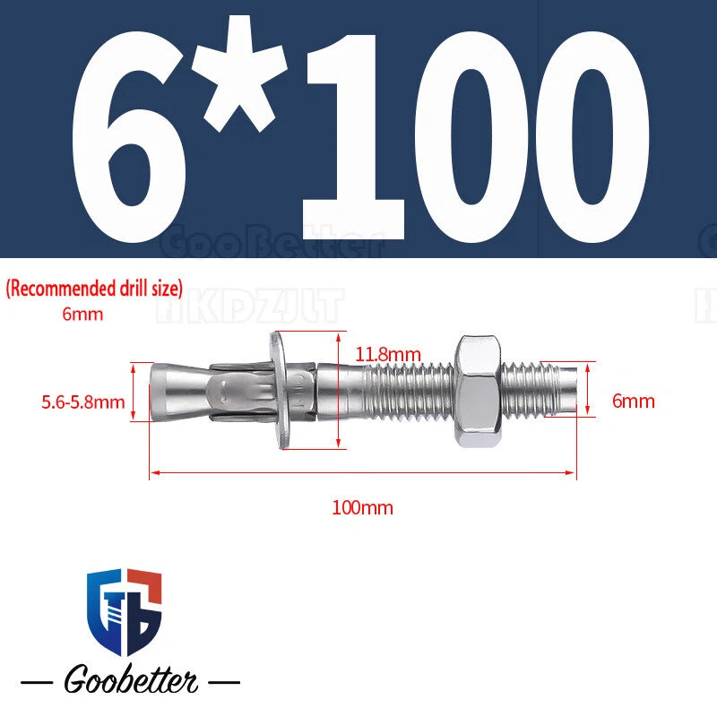 Stainless Steel Through Anchor Bolts — M6 M8 M10 M12 M16 Expansion Bolt
