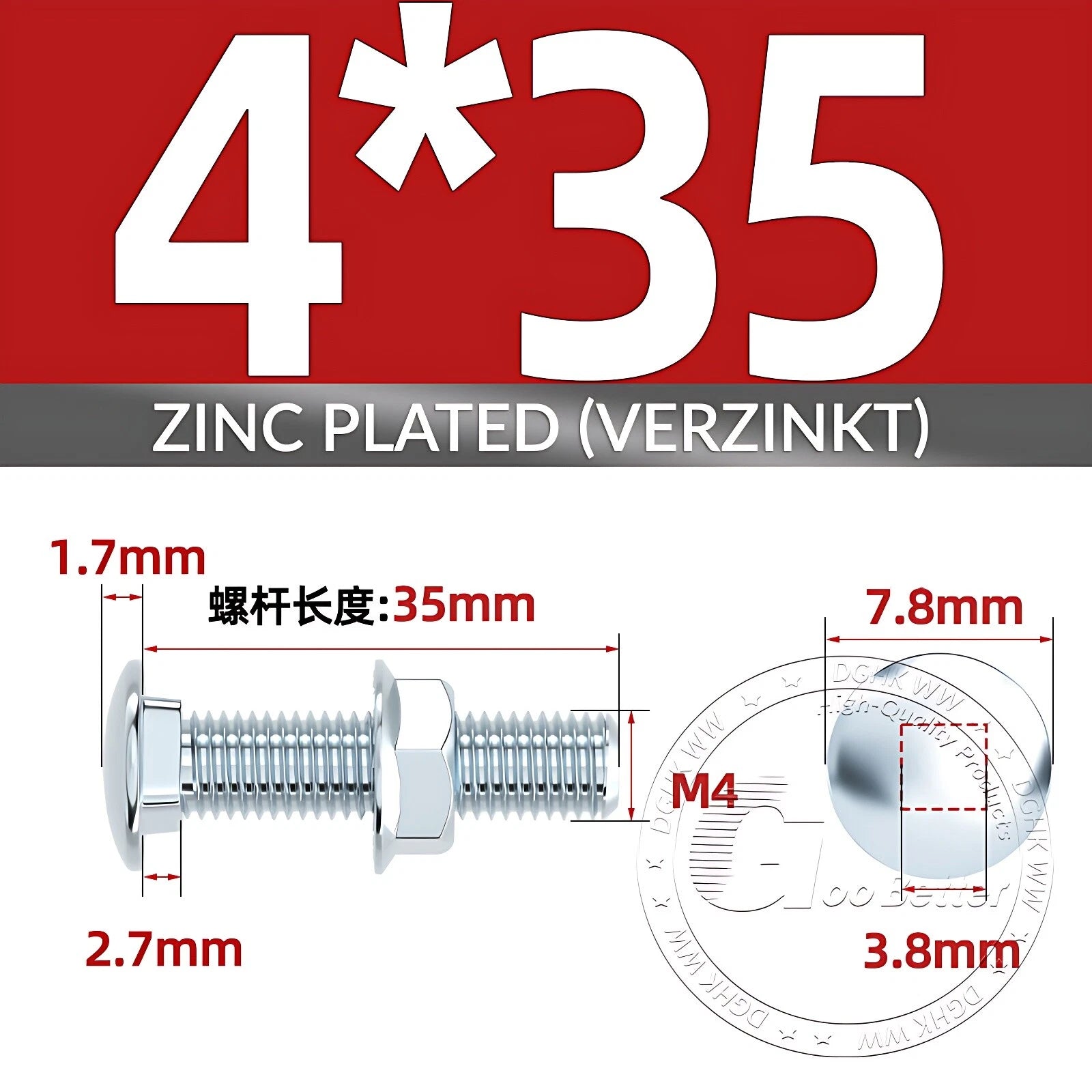 Cup Square Carriage Bolts with Hex Nut — Zinc Plated, M4 to M12