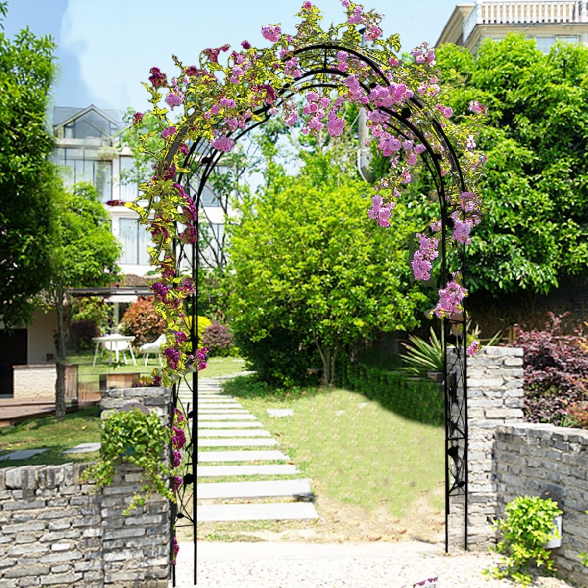 Metal Garden Arch Assemble Freely with 8 Styles Garden Arbor Trellis Climbing Plants Support Rose Arch Black - HomeDIYer