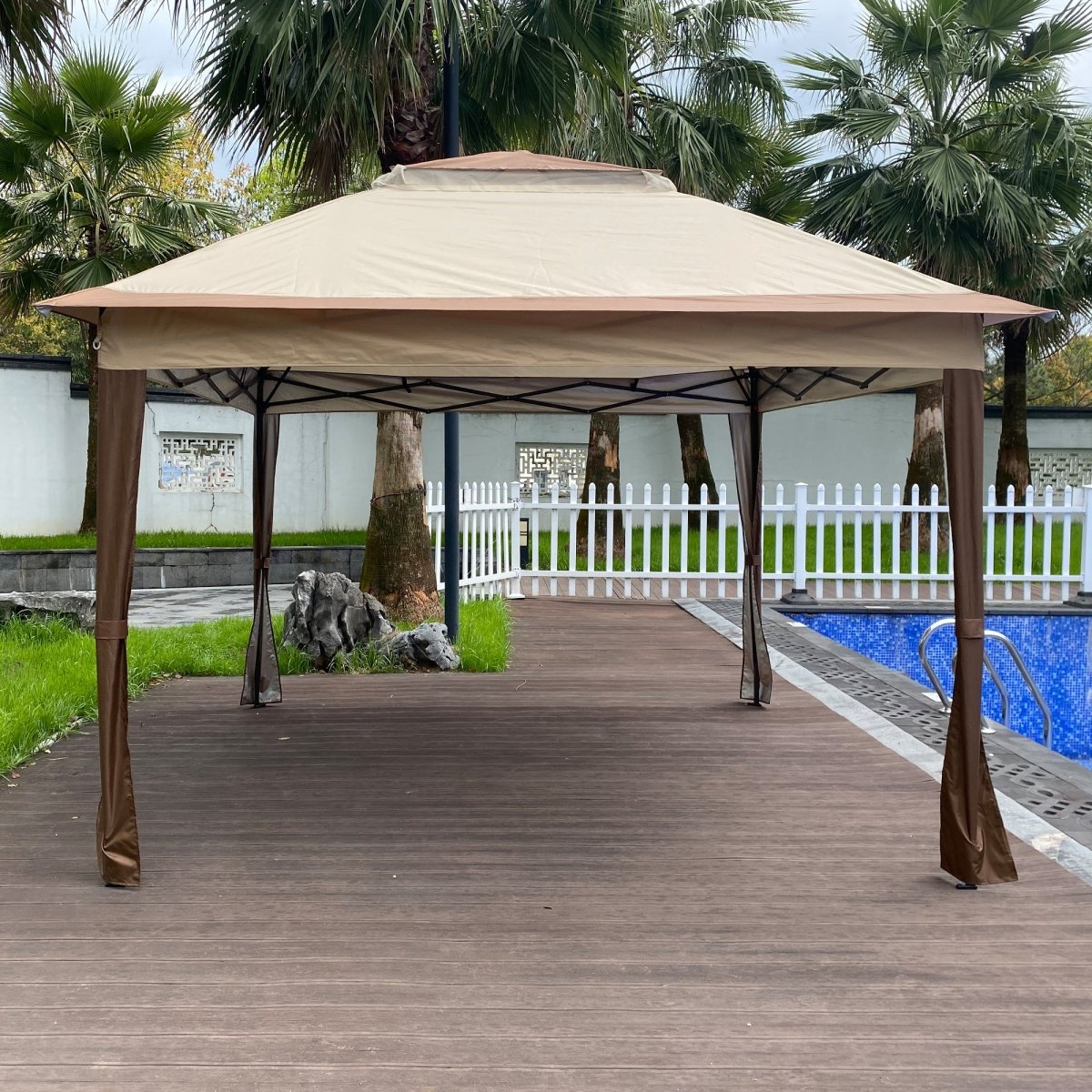 Outdoor 11x 11Ft Pop Up Gazebo Canopy With Removable Zipper Netting,2 - Tier Soft Top Event Tent,Suitable For Patio Backyard Garden Camping Area,Coffee - HomeDIYer