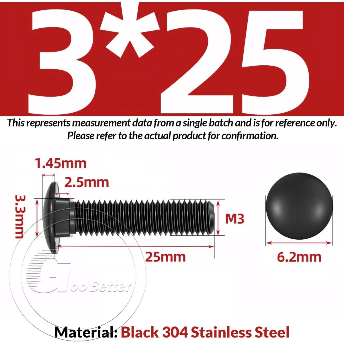 Black Carriage Bolts M3 M4 M5 M6 — Cup Square Domed Head, A2 - 70 Stainless Steel - HomeDIYer