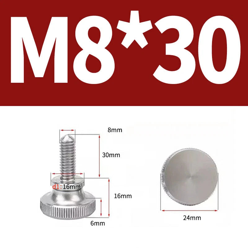 Knurled Thumb Screws Flat Round Head Grip Knob Adjustment Stainless Steel M8 M10