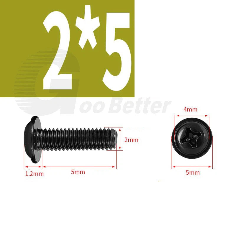 Black Zinc Flange Phillips Pan Head Machine Screws M1.4 M2 M2.5 M3 M4 M5 M6 — Washer-Free Metric Bolts