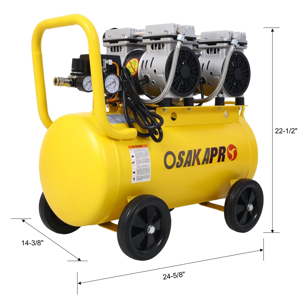 2.5 HP Silent Air Compressor 13 Gallon, Oil - Free, Electric Shop Air Compressor Portable,Lightweight with Wheels, 70 dBA Noise Level, with Automatic Drain Valve,Yellow - HomeDIYer