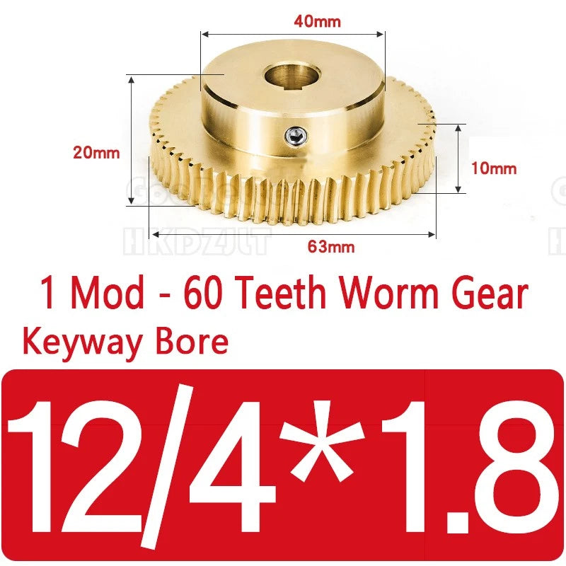 1 Modulus 60 Teeth Brass Worm Wheel Gear 1:60 Transmission Gear,Worm Rod Shaft