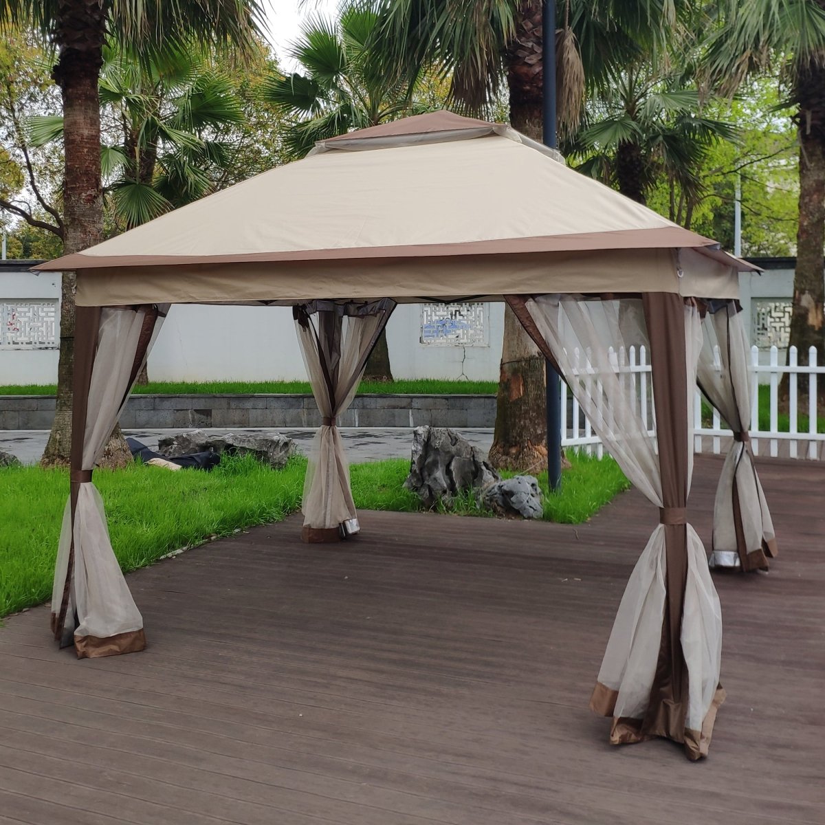 Outdoor 11x 11Ft Pop Up Gazebo Canopy With Removable Zipper Netting,2 - Tier Soft Top Event Tent,Suitable For Patio Backyard Garden Camping Area,Coffee - HomeDIYer