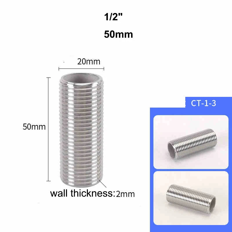 Male Thread Stud Rod A2 Stainless Steel Connector Pipe Fitting — 1/4" to 2"