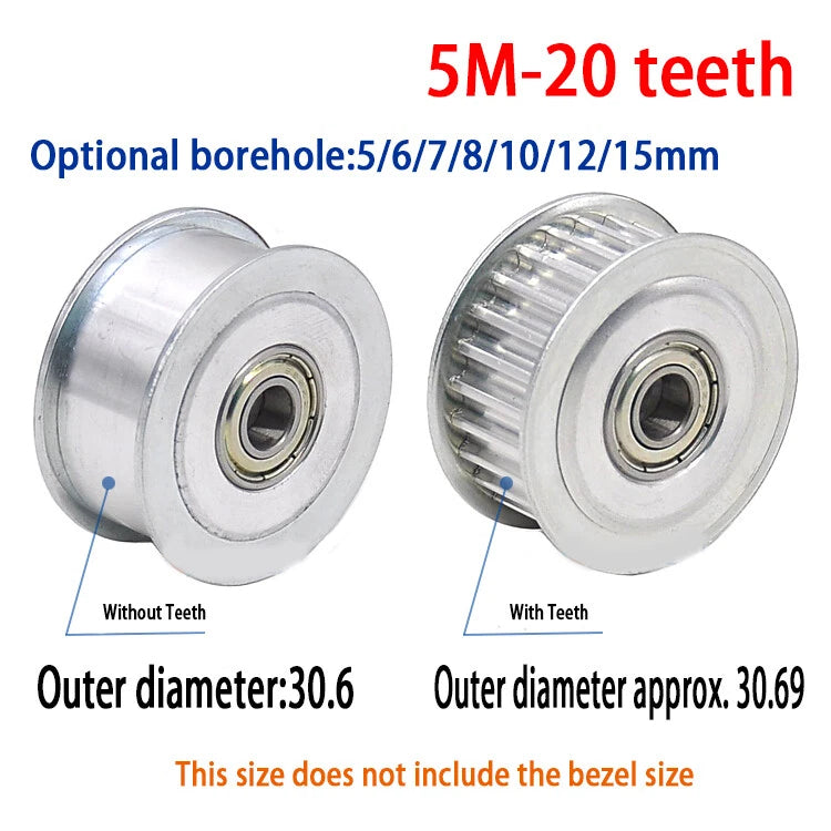 HTD 5M 3mm - 15mm Bore Timing Belt Idler Pulley 12T - 35T Tooth & Toothless