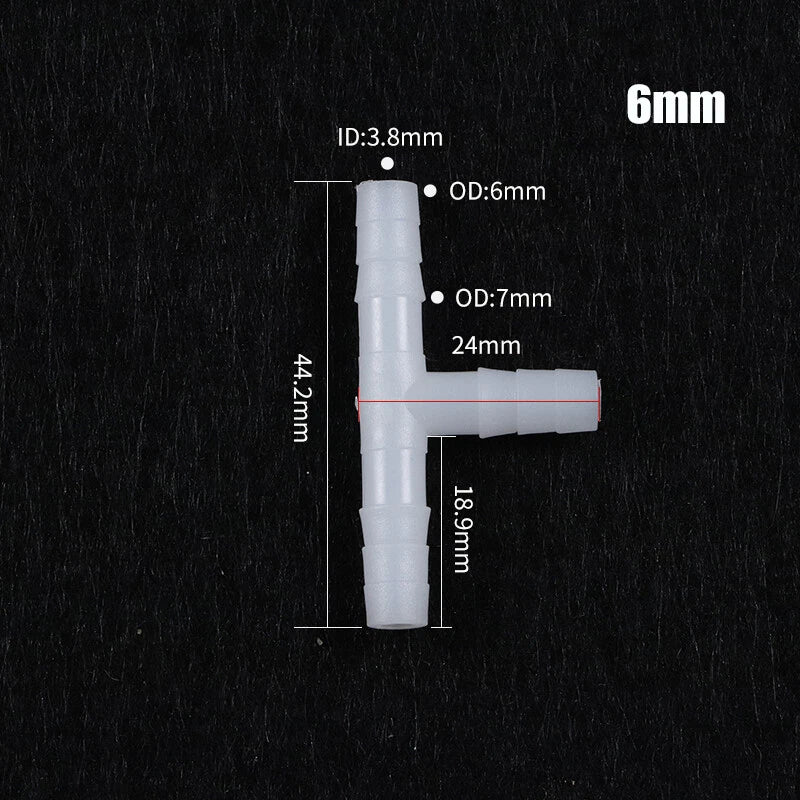 Plastic Connector Barbed Pipe Hose T Piece Joiner Tubing Air Fuel Water 3 Way