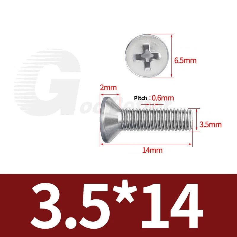 M1–M3.5 Phillips Countersunk Machine Screws – 304 Stainless Steel, Fully Threaded (3–120mm Overall Length) - HomeDIYer