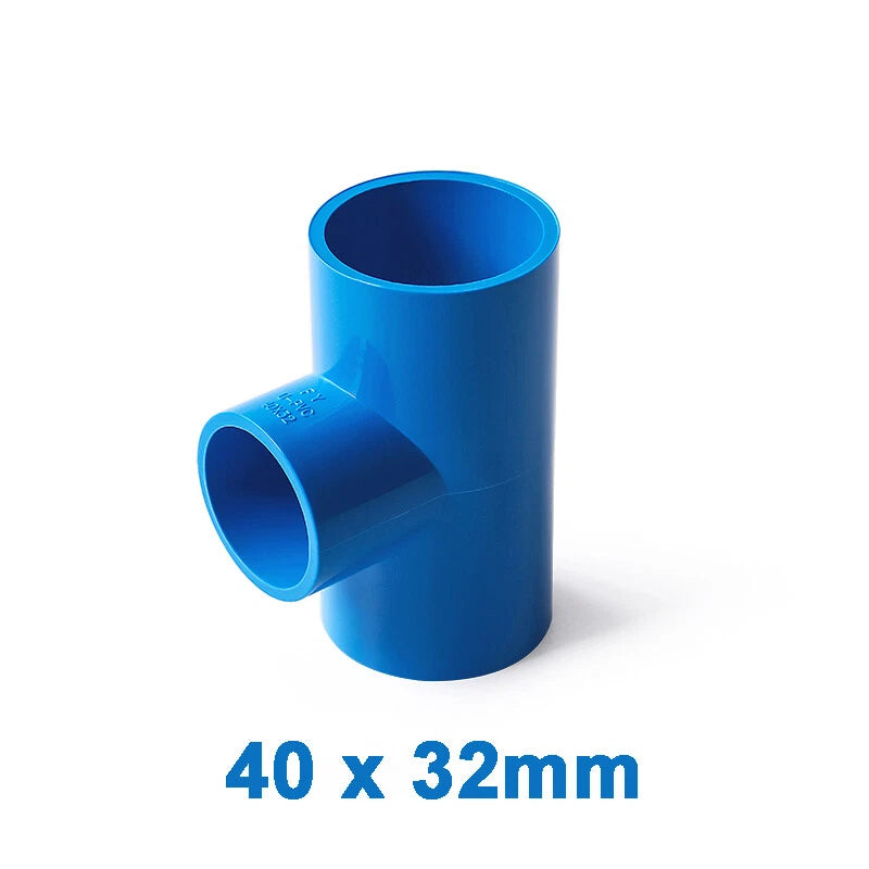 PVC Reducing Tee Pipe & Fittings Solvent Weld Pressure Adapter Connector Blue