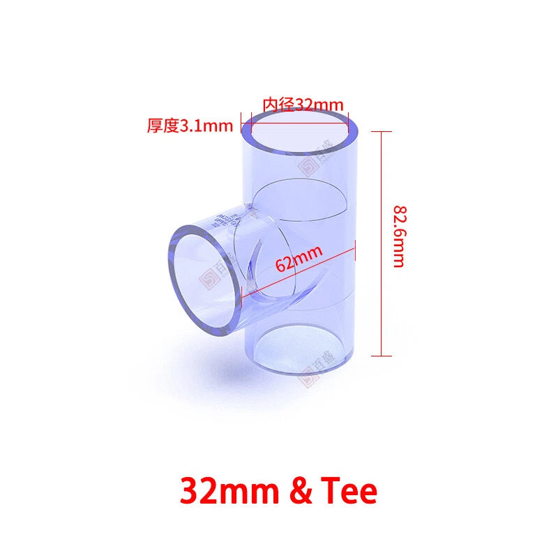 PVC Clear Water Pipe Fittings – Tee, Elbow & Straight Connectors for Fish Tank & Pond (20–50mm)