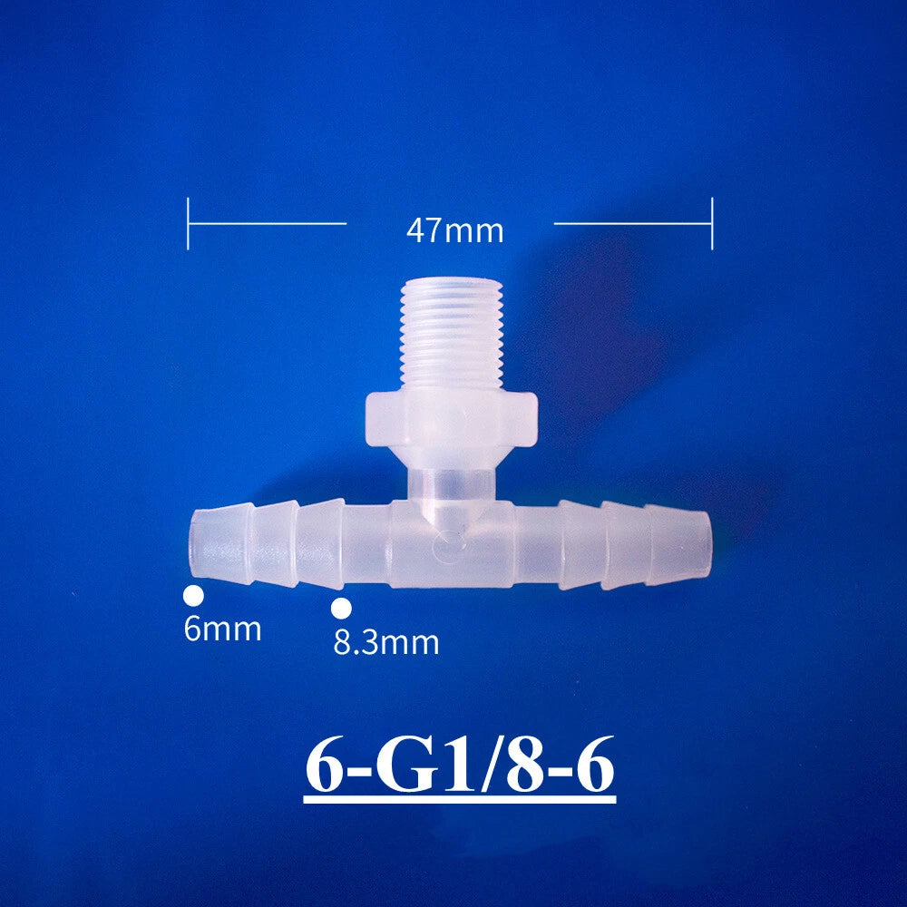 Plastic Barbed T-Piece Hose Connector with Male Thread — 4mm to 20mm Tube