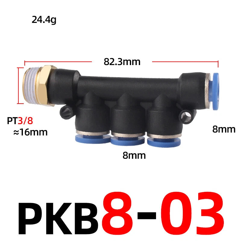 Pneumatic Push-In Hose Fittings — 5-Way Connectors, 4mm–10mm Hose to 1/8" 1/4" 3/8" Thread