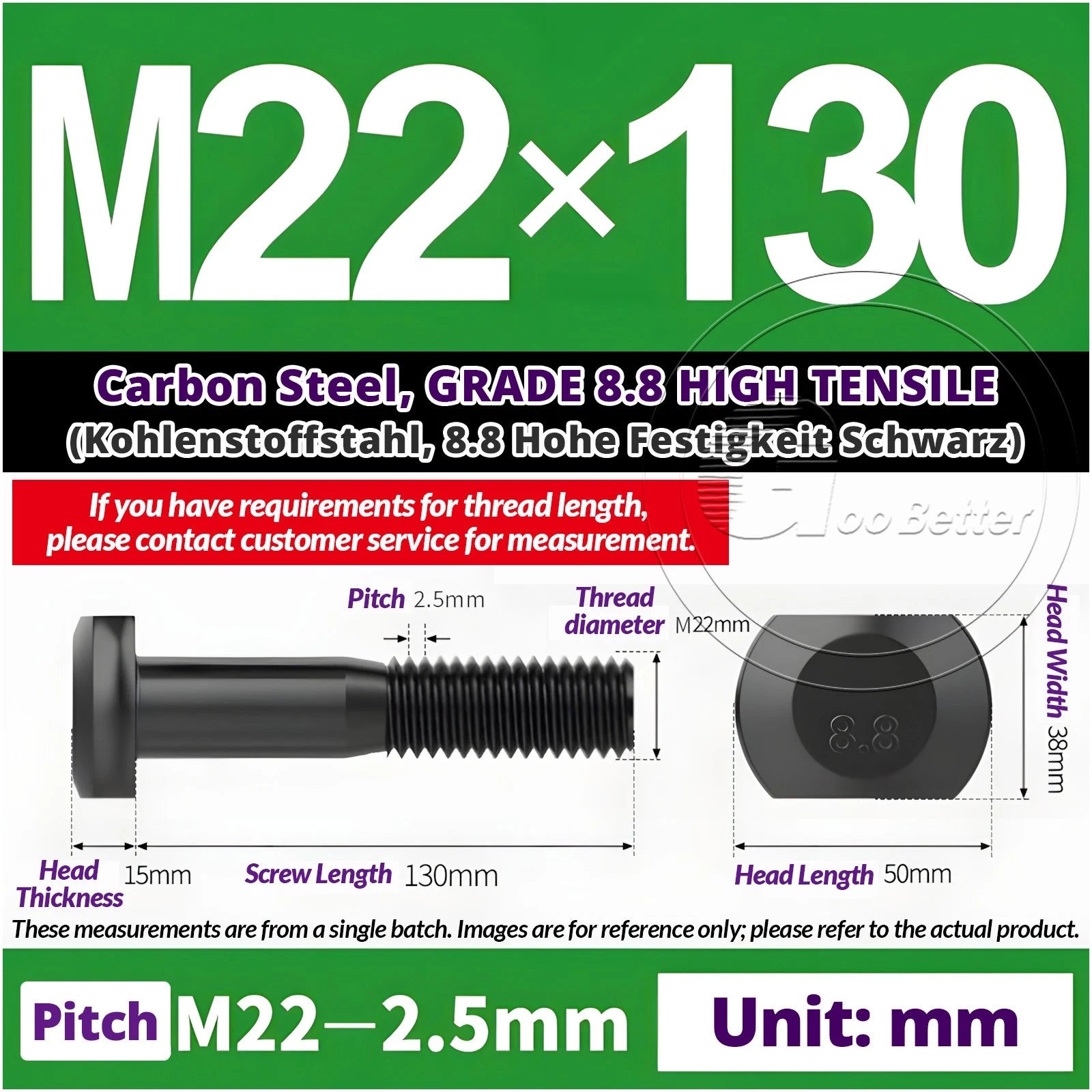 T-Slot Bolts M22 - M42 T Track Bolts 70mm to 500mm Long GRADE 8.8 HIGH TENSILE