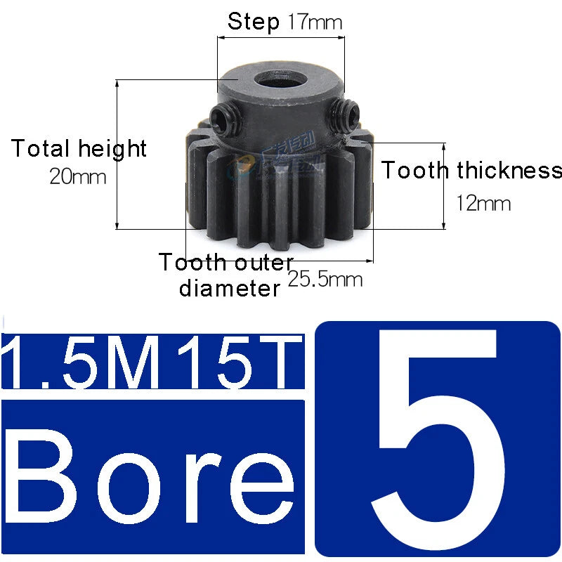1.5Mod 45# Steel Spur Gears 10-150T Pinion Gear With Step Motor Gear Bore 5-25mm