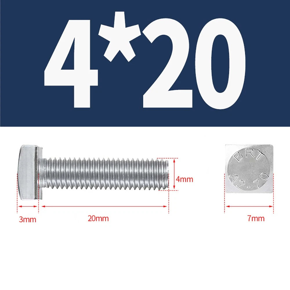 M4 M5 Small Head Square Bolt — 304 Stainless Steel, Multiple Lengths