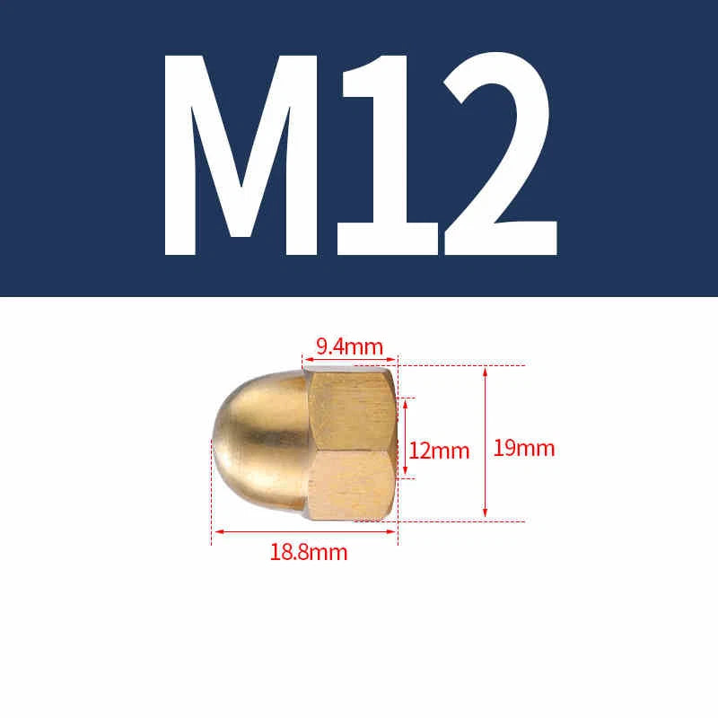 M3-M20 Solid Brass Cap Nuts – Brass Cover Screw Nuts & Decorative Dome Caps, Hex Acorn Nuts (Untreated Natural Finish)