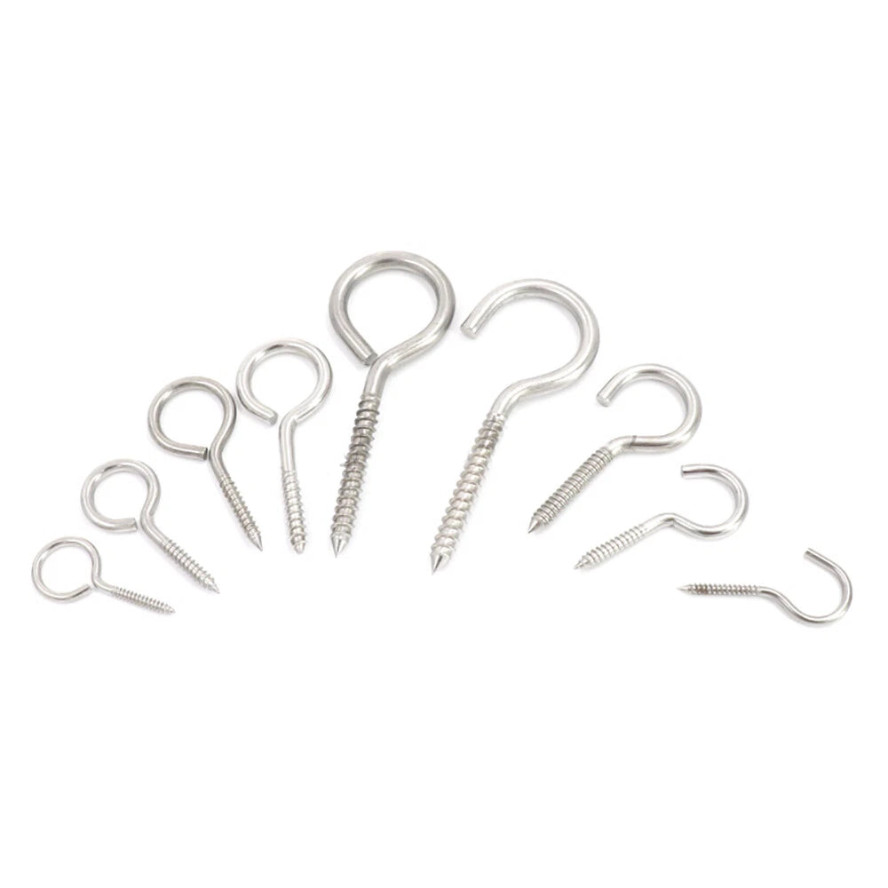 Stainless Steel A2 Screw Eye Hooks & Hook Screws — Self-Tapping, M3–M8