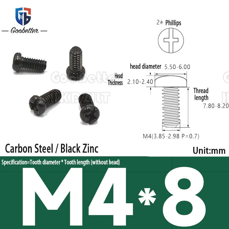 Pan Head Round Head Machine Screws Phillips Drive Bolts M3.5 M4 Carbon Steel