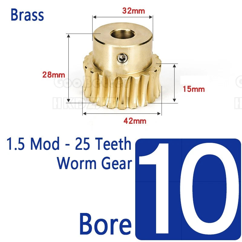 Mod 1.5 Worm Gear Wheel Brass 25 Tooth Worm Shaft 45# Steel Precision Ø 8-17 mm